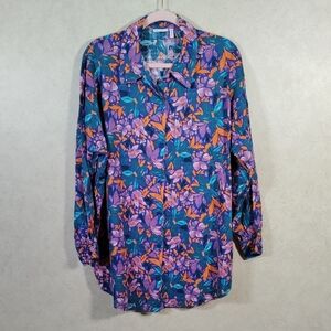 *H188 Asos purple, orange, teal floral cotton button up blouse 6 EUC FINAL PRICE